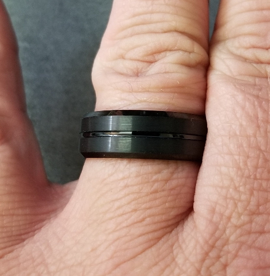 Personalized Men's Wedding Band - Matte Black Grooved Stainless Steel