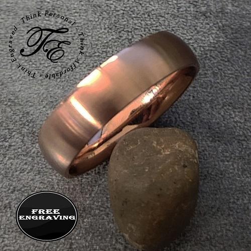Personalized Men's Wedding Band - Matte Rose Gold Coated Stainless Steel