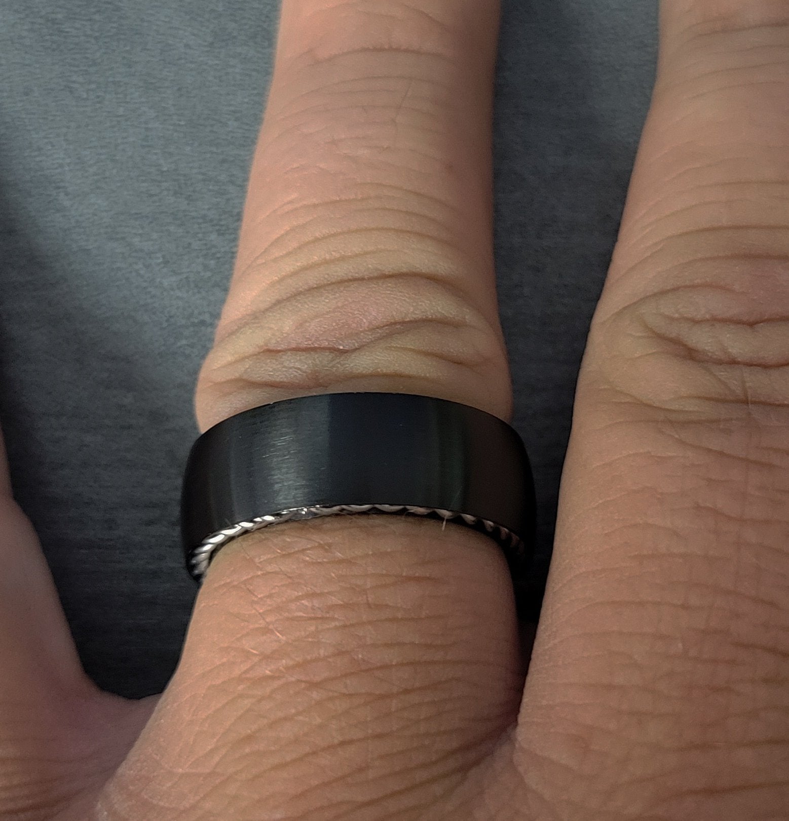 Personalized Men's Wedding Band - Side Wire Cable Inlay Stainless Steel