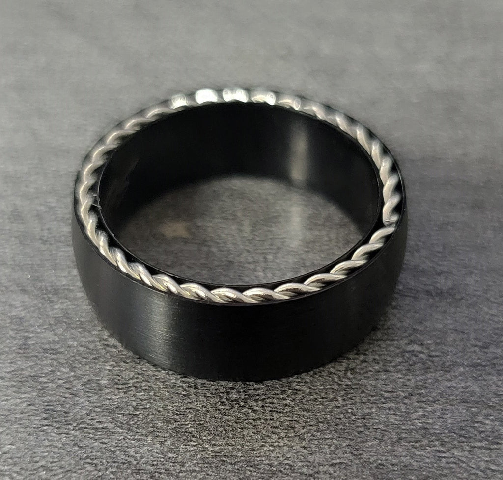 Personalized Men's Wedding Band - Side Wire Cable Inlay Stainless Steel