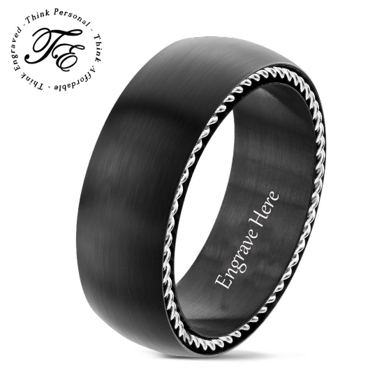 Personalized Men's Wedding Band - Side Wire Cable Inlay Stainless Steel