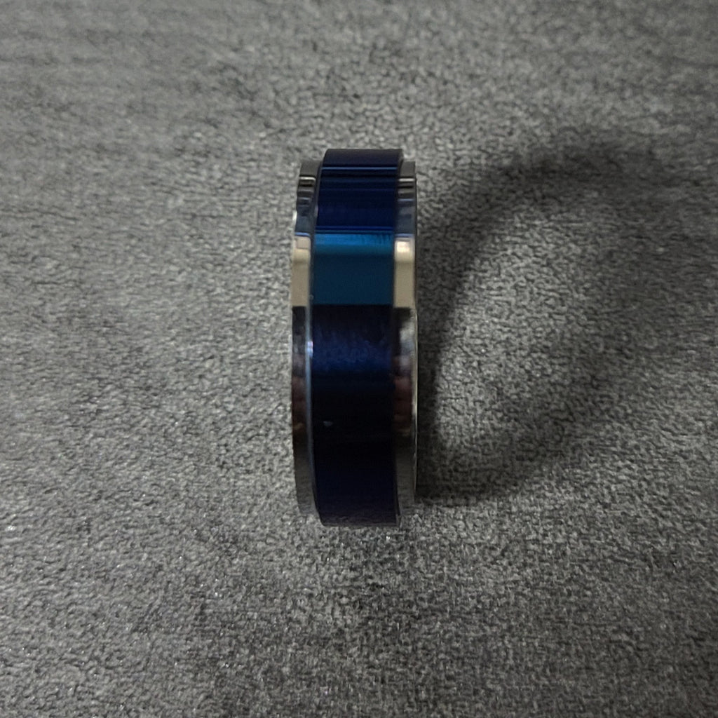 Personalized Men's Wedding Band - Silver and Blue Fidget Spinner Ring