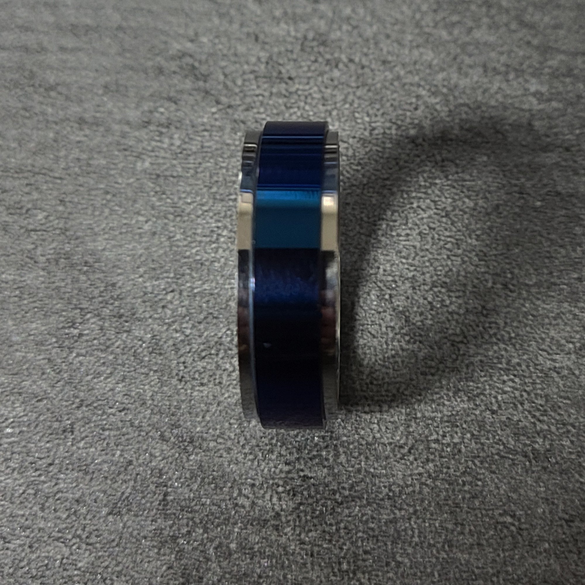 Personalized Men's Wedding Band - Silver and Blue Fidget Spinner Ring