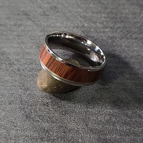 Personalized Men's Wedding band - Silver With Wood Inlay Stainless Steel