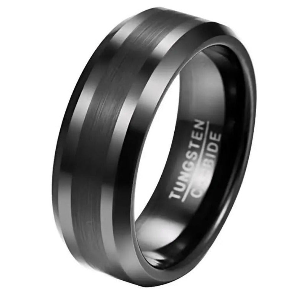 Personalized Men's Promise Ring Band Two Tone Black Tungsten