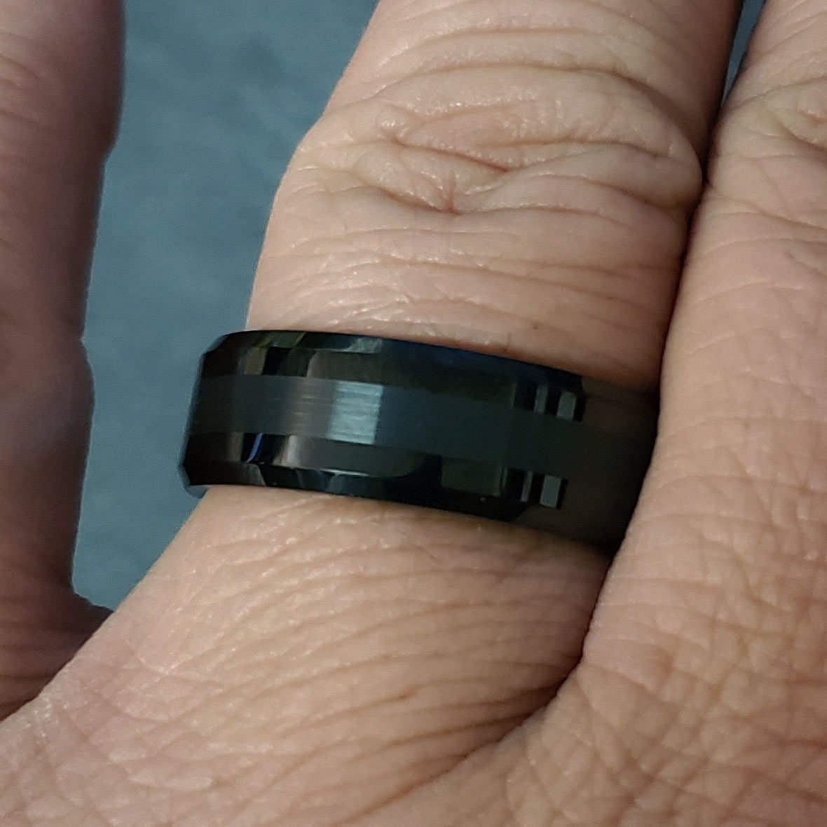 Personalized Men's Wedding Ring Band Two Tone Black Tungsten