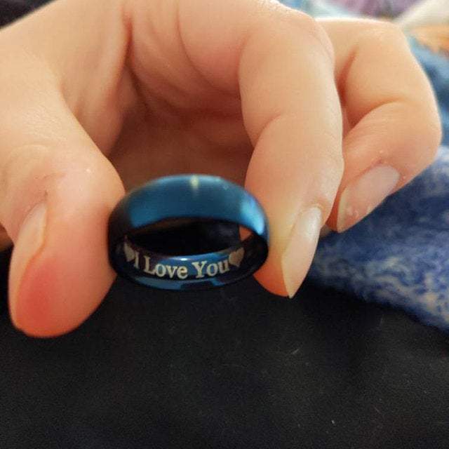 Personalized Women's Promise Ring - Matte Blue Dome Band Stainless Steel