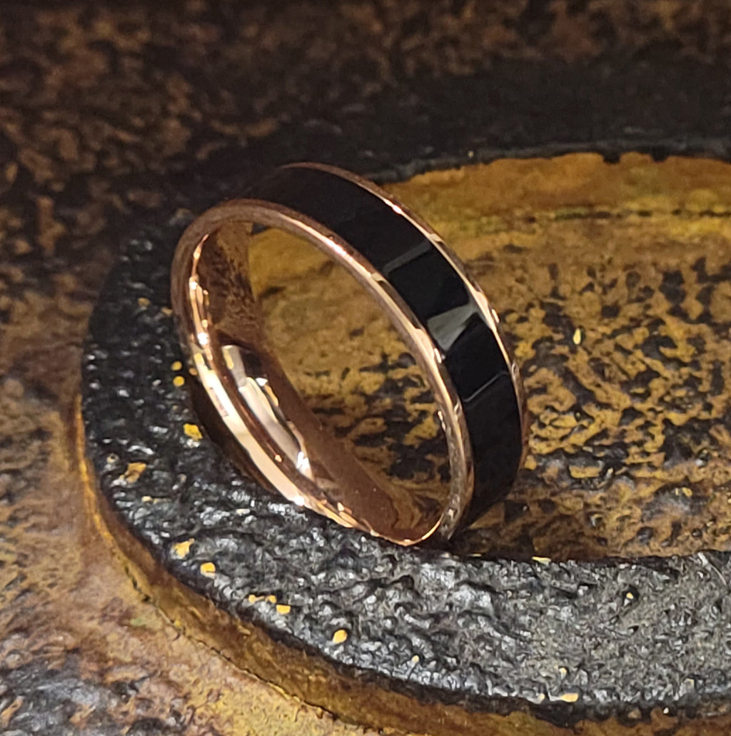 Personalized Men's Promise Ring With Rose Gold ip and Ceramic Inlay