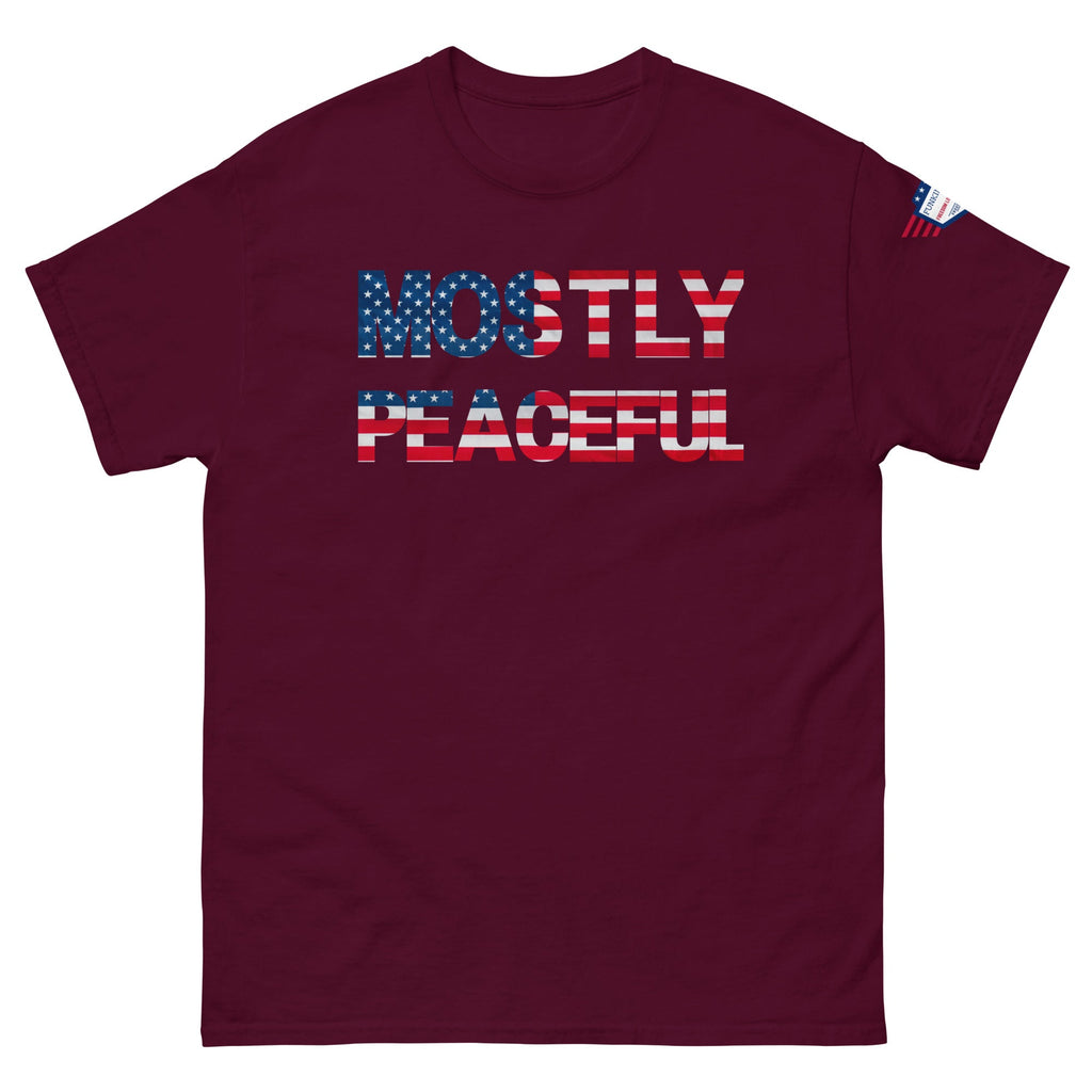 Hilarious Sarcastic Comment Graphic on Unisex T-Shirt - MOSTLY PEACEFUL - USA