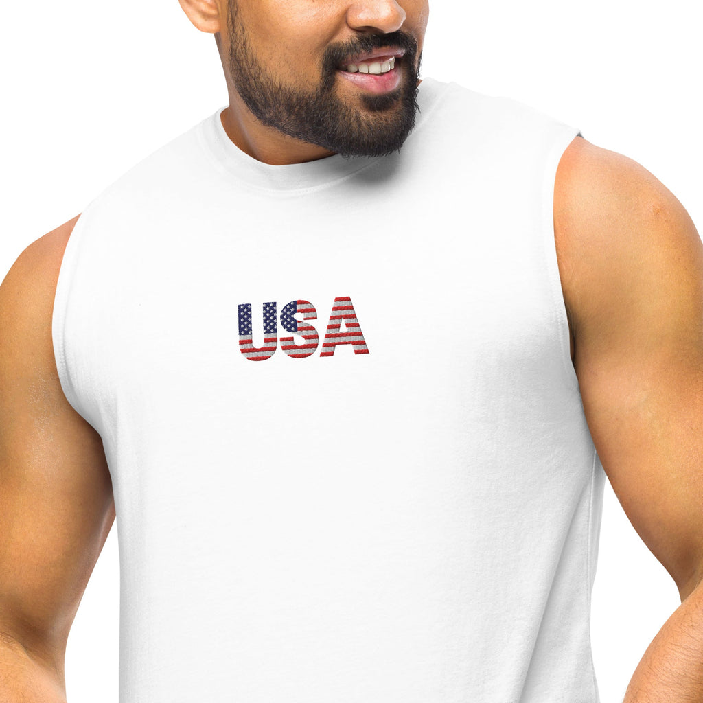 Suns out Guns out - Embroidery / Print hybrid Muscle Shirt