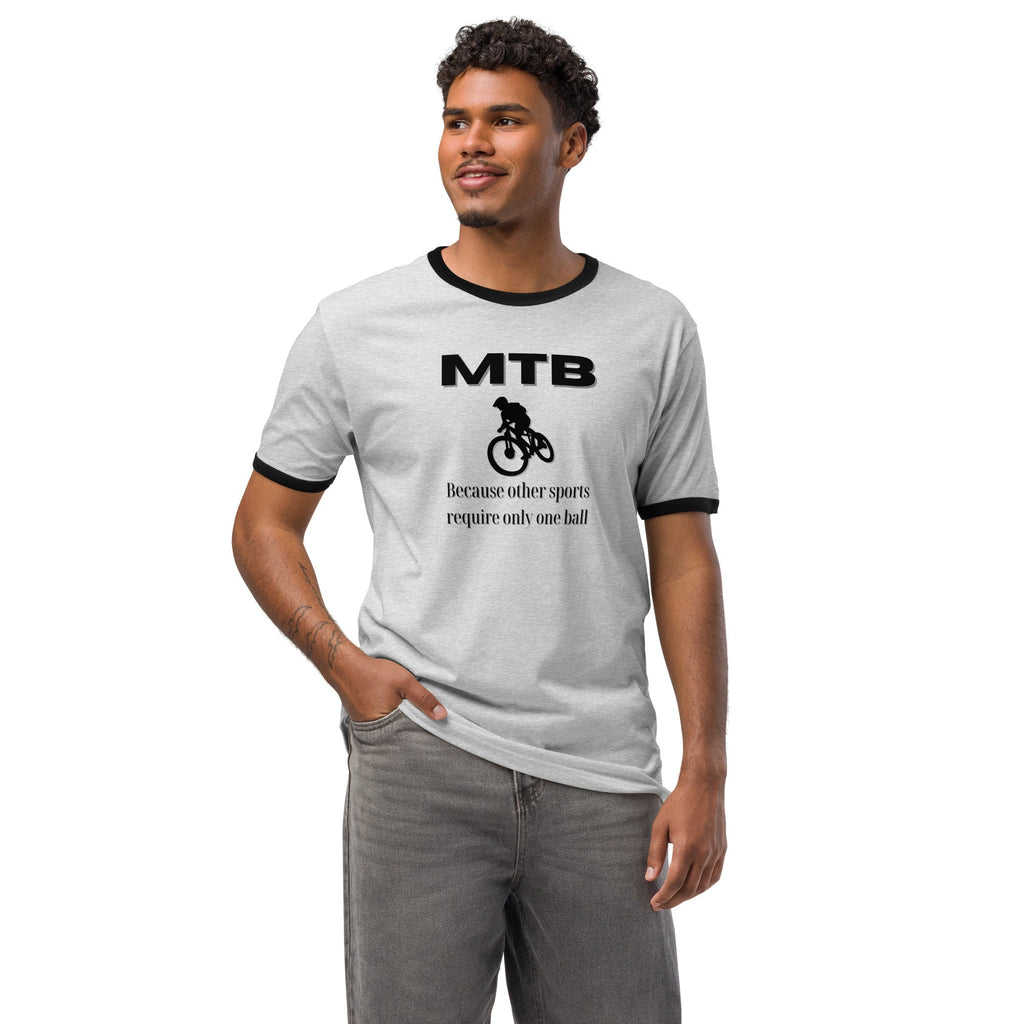 Mountainbiking - Because other sports require only one ball - Funny MTB - Black ringer t-shirt