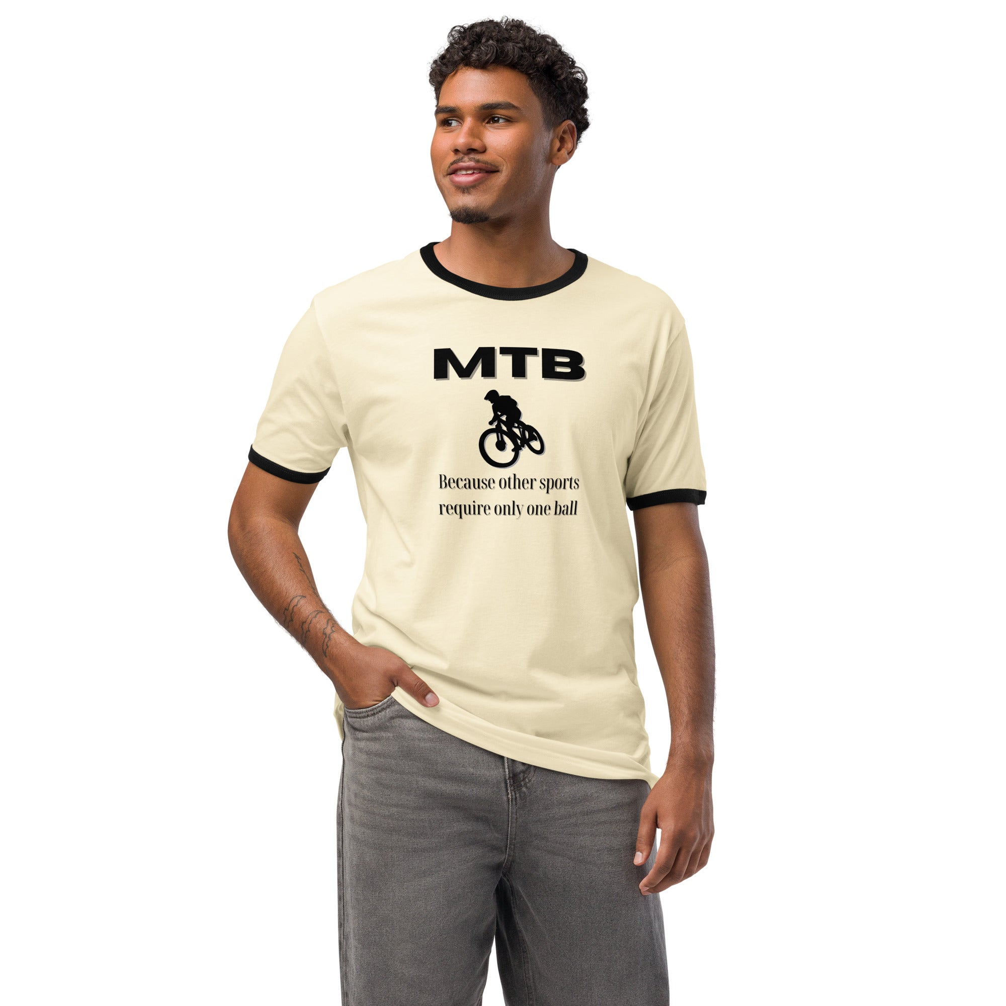 Mountainbiking - Because other sports require only one ball - Funny MTB - Black ringer t-shirt