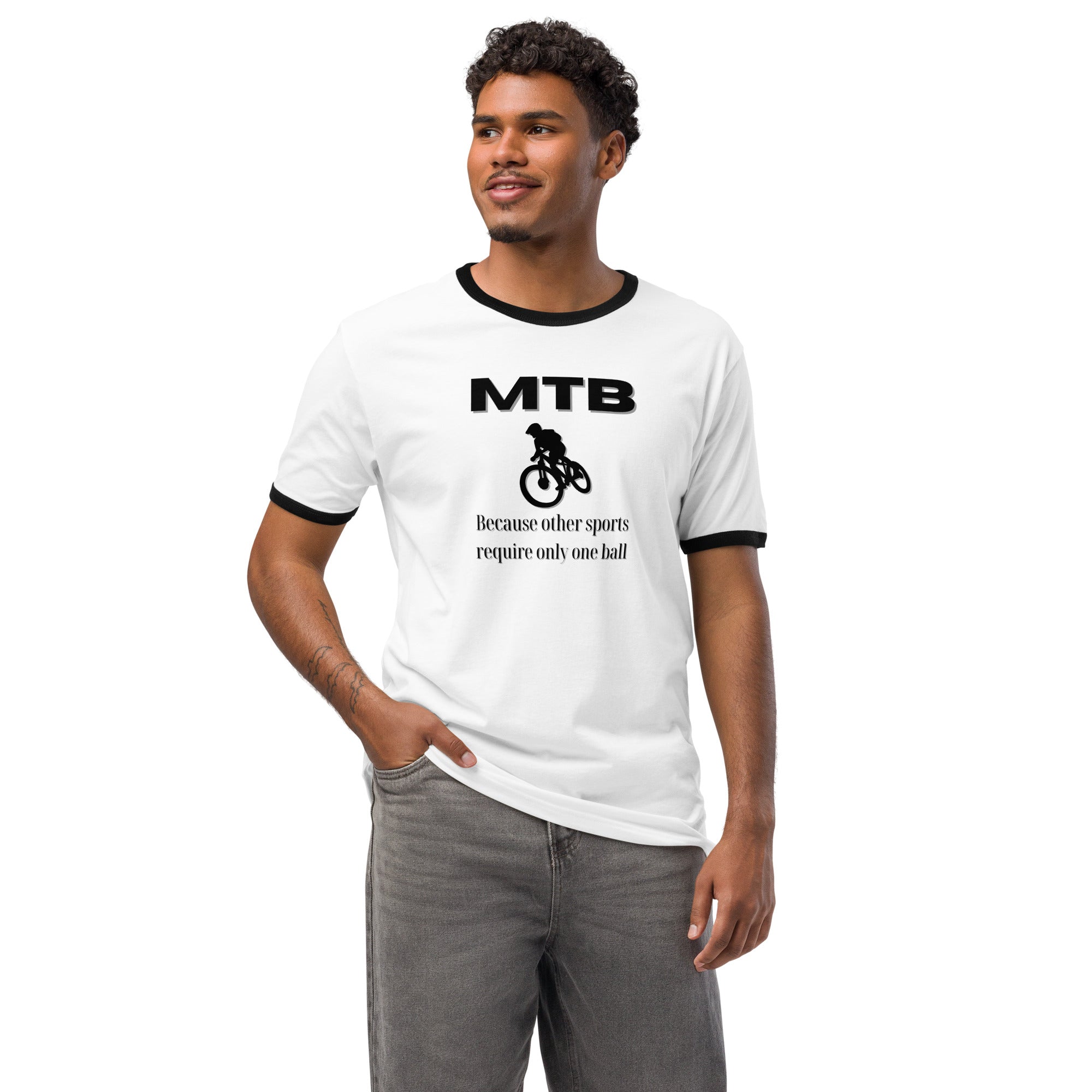 Mountainbiking - Because other sports require only one ball - Funny MTB - Black ringer t-shirt
