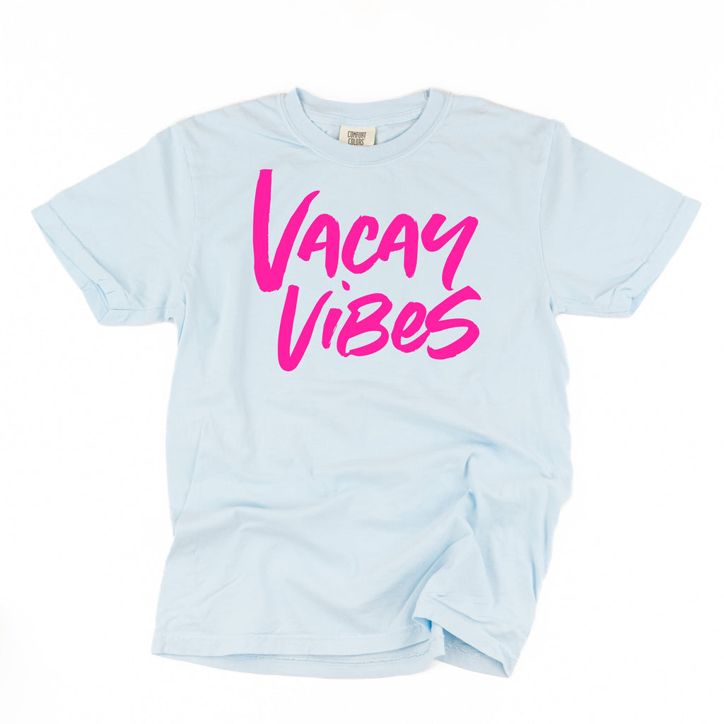 Vacay Vibes (Neon) w/ 2 Palm Trees (back) - Comfort Colors Tee