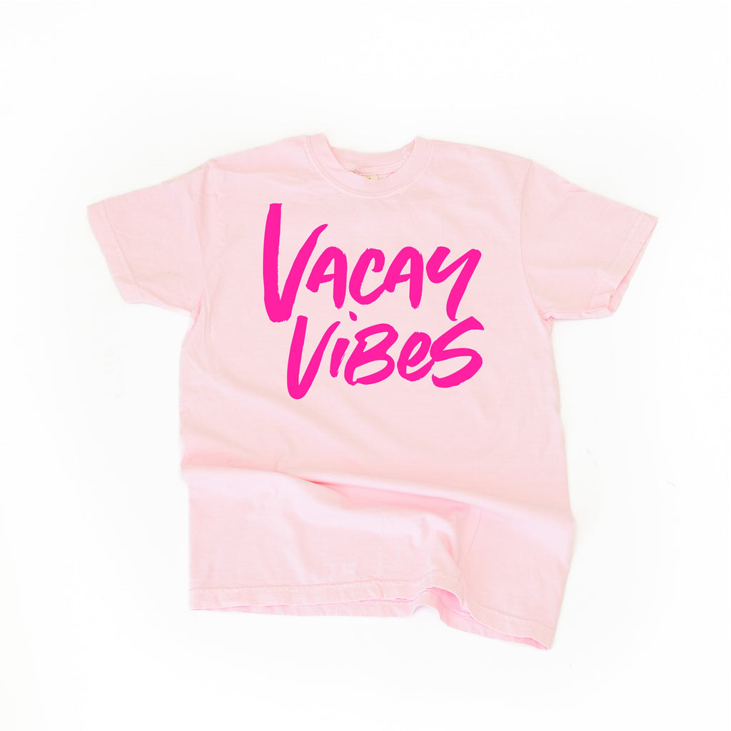 Vacay Vibes (Neon) w/ 2 Palm Trees (back) - Comfort Colors Tee
