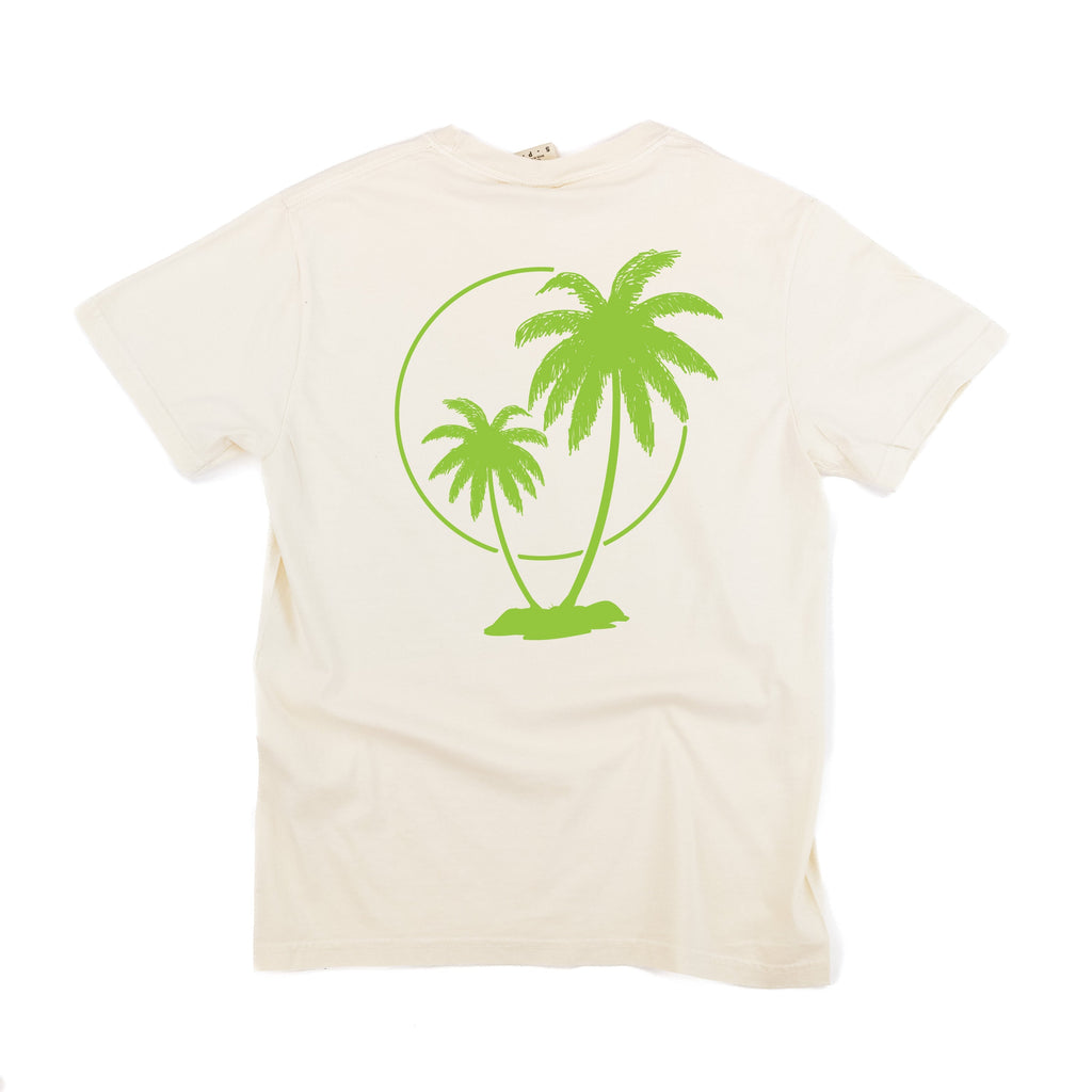Vacay Vibes (Neon) w/ 2 Palm Trees (back) - Comfort Colors Tee