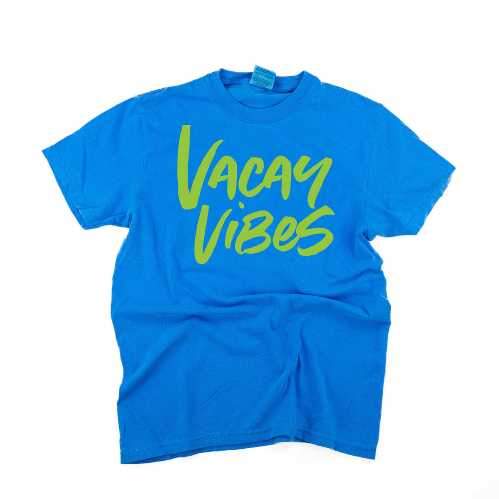 Vacay Vibes (Neon) w/ 2 Palm Trees (back) - Comfort Colors Tee