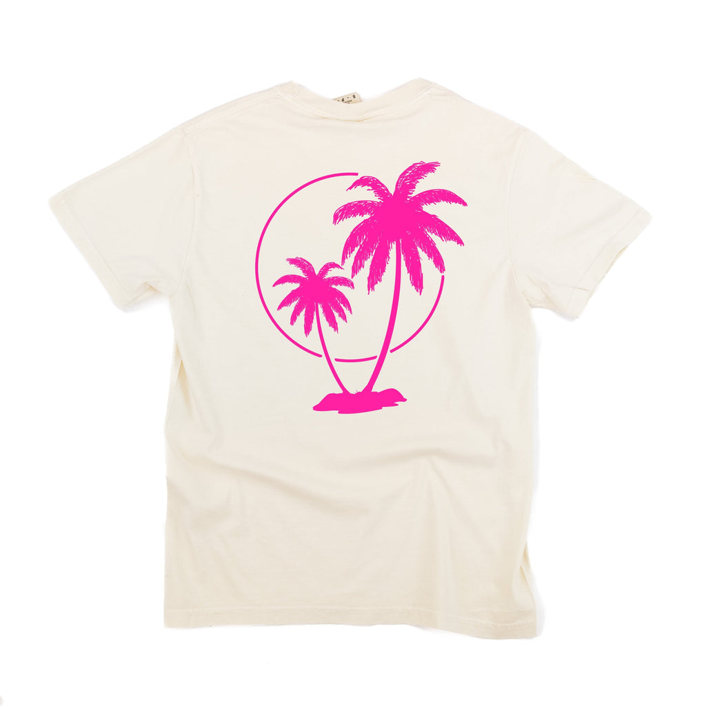 Vacay Vibes (Neon) w/ 2 Palm Trees (back) - Comfort Colors Tee