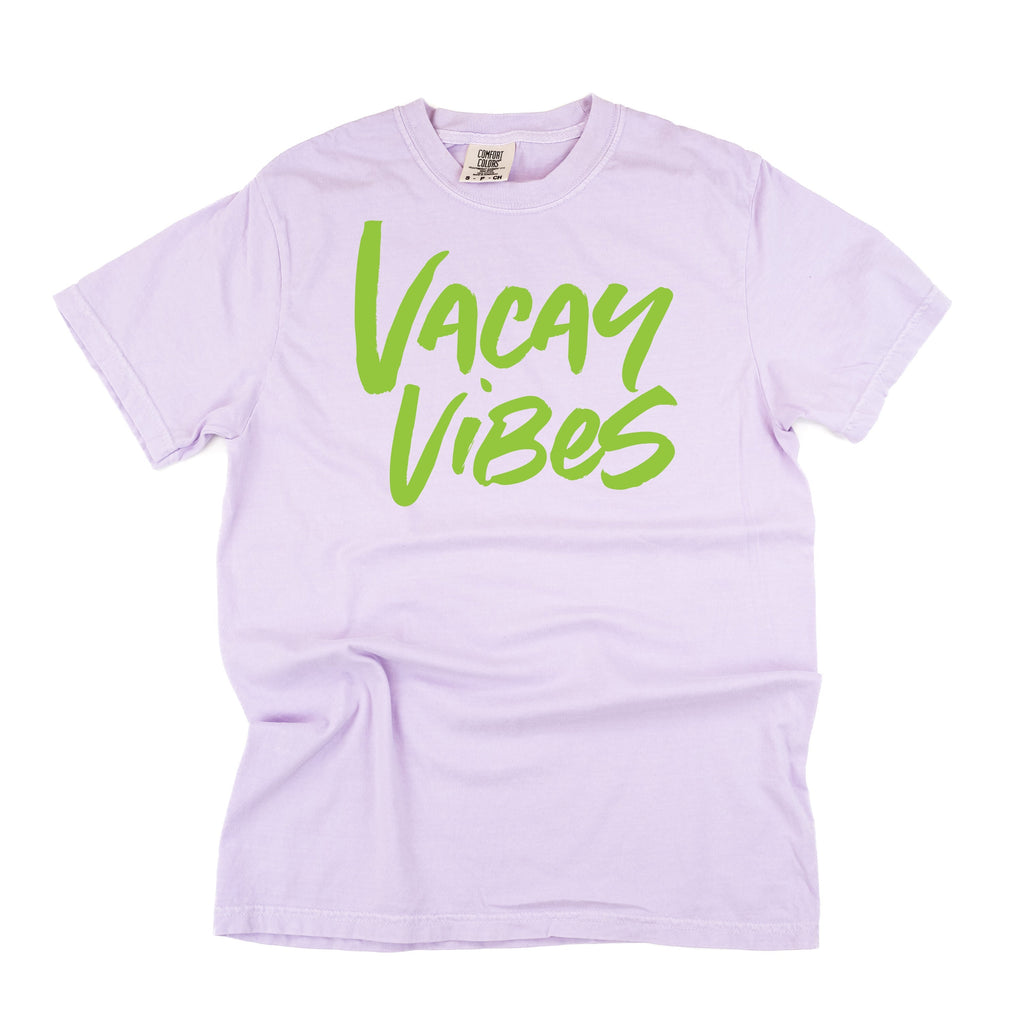 Vacay Vibes (Neon) w/ 2 Palm Trees (back) - Comfort Colors Tee