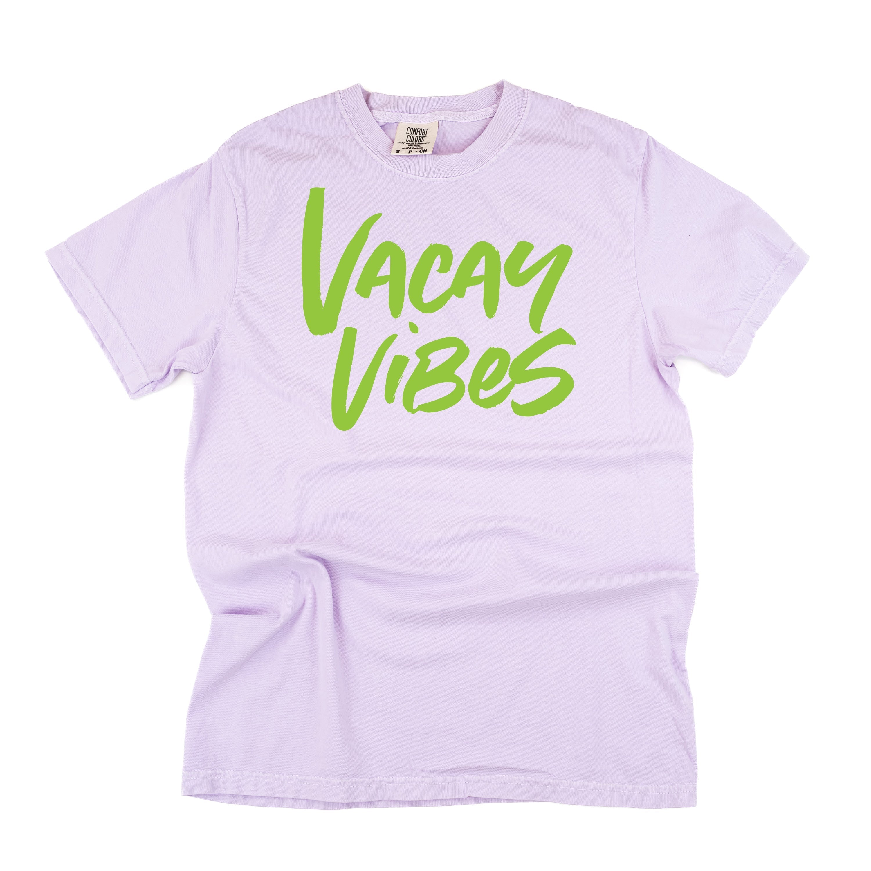 Vacay Vibes (Neon) w/ 2 Palm Trees (back) - Comfort Colors Tee
