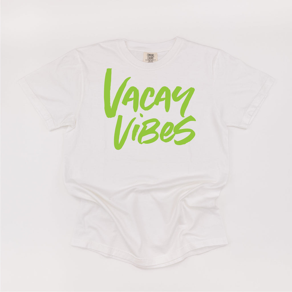 Vacay Vibes (Neon) w/ 2 Palm Trees (back) - Comfort Colors Tee