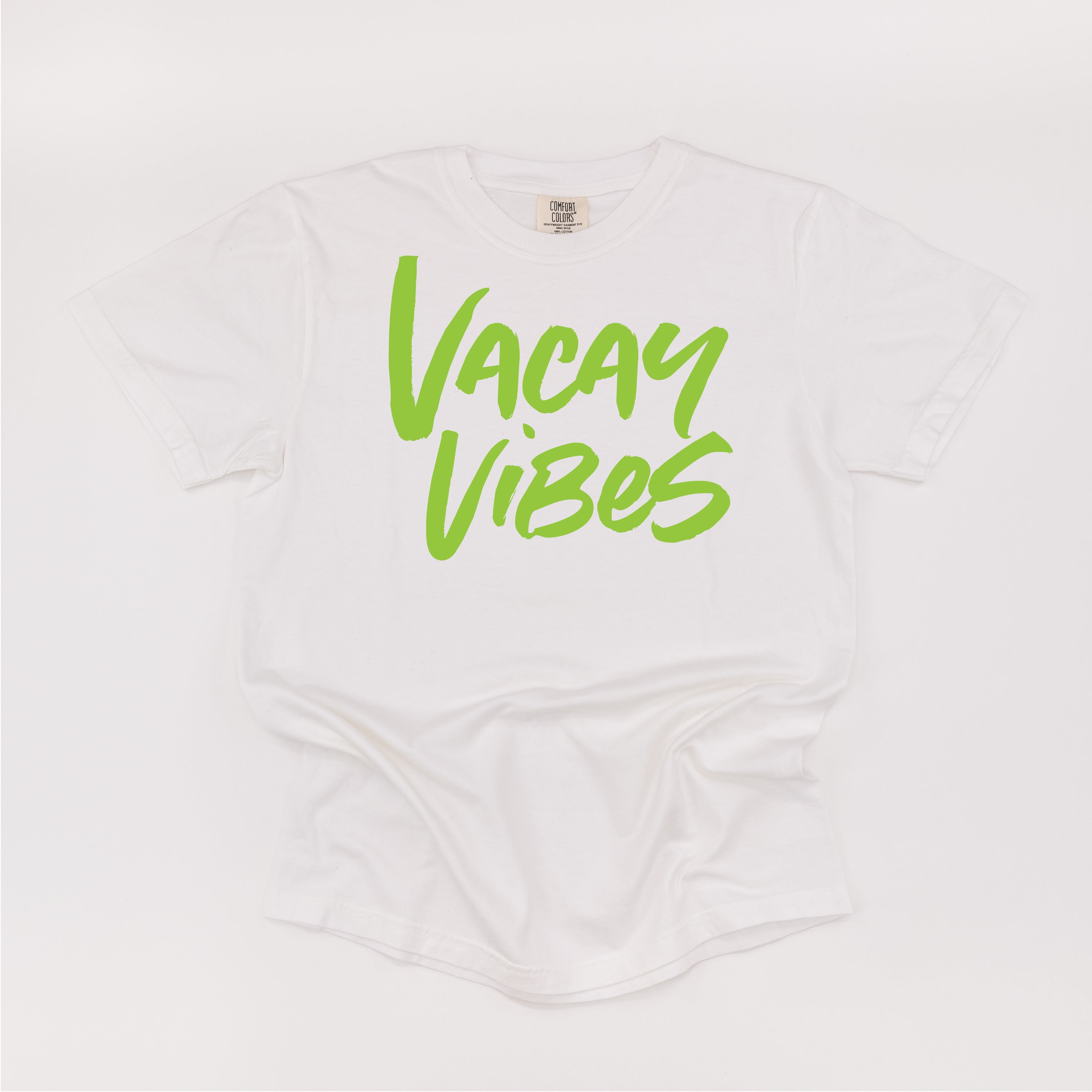 Vacay Vibes (Neon) w/ 2 Palm Trees (back) - Comfort Colors Tee